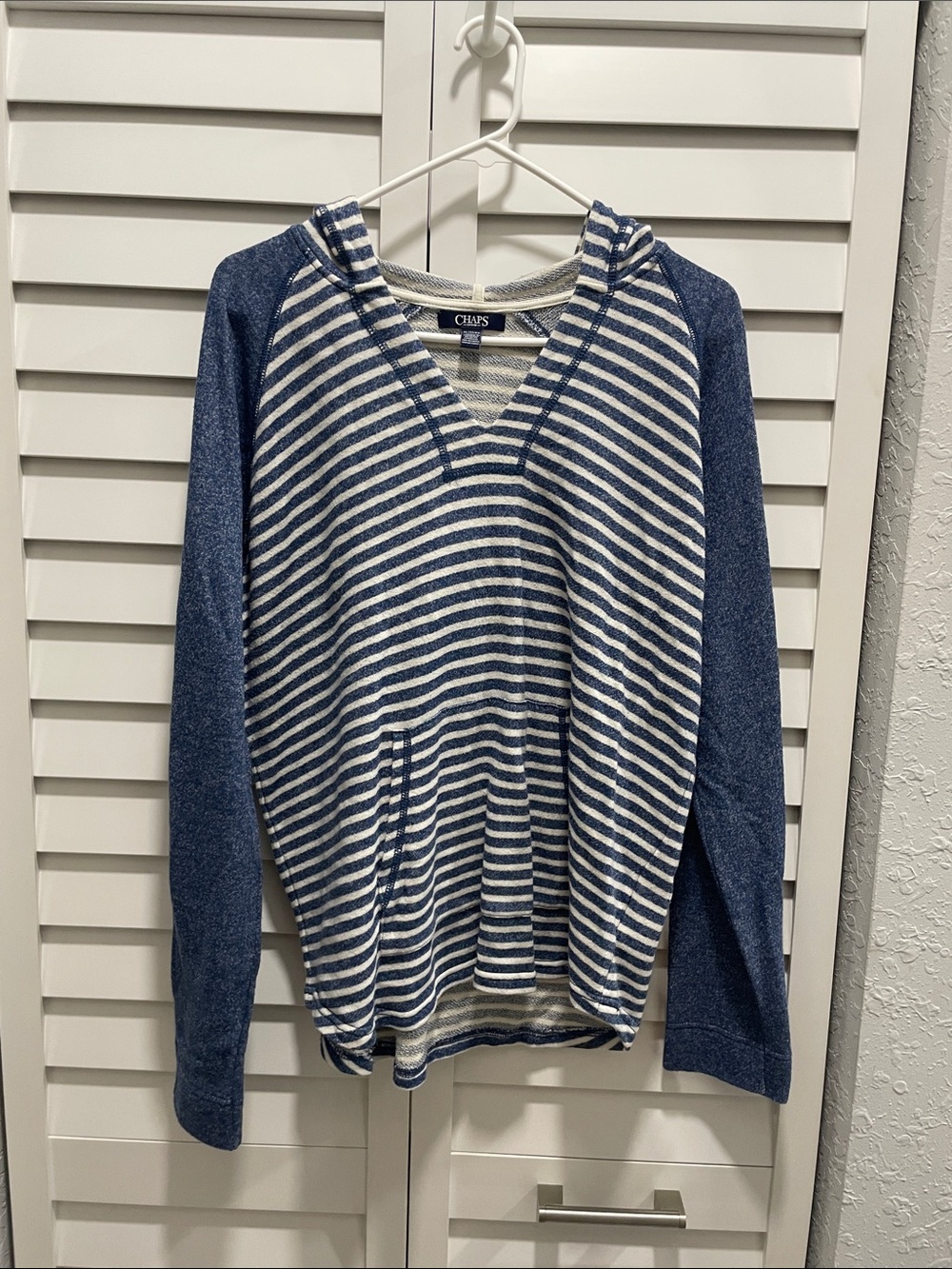 Chaps Navy & White Striped V-Neck Hoodie